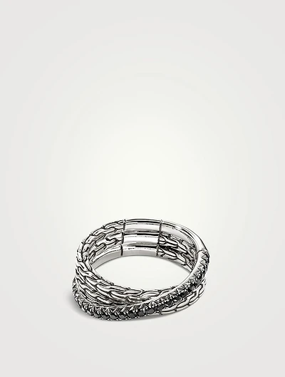 JH Essentials Sterling Silver Crossover Ring With Treated Black Sapphire