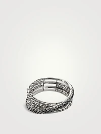 JH Essentials Sterling Silver Crossover Ring With Treated Black Sapphire