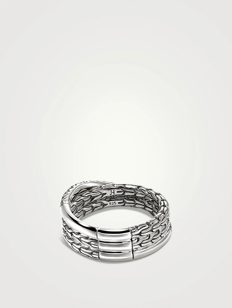 JH Essentials Sterling Silver Crossover Ring With Treated Black Sapphire