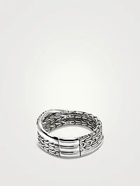JH Essentials Sterling Silver Crossover Ring With Treated Black Sapphire