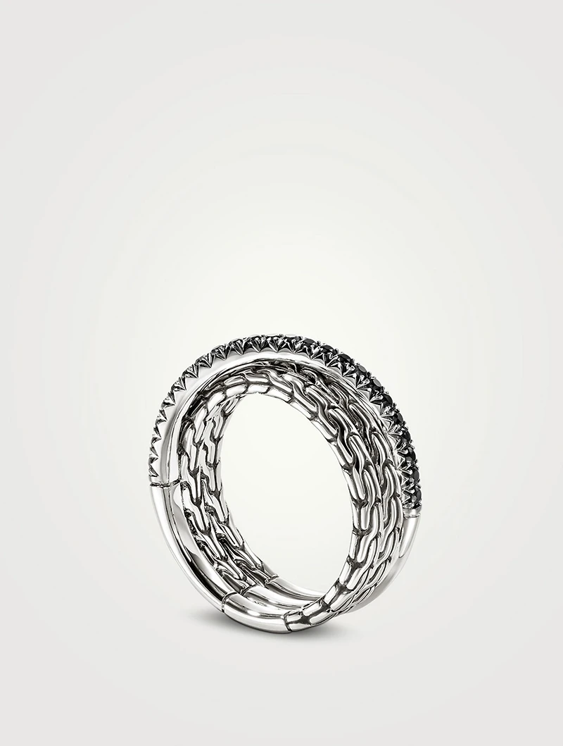 JH Essentials Sterling Silver Crossover Ring With Treated Black Sapphire