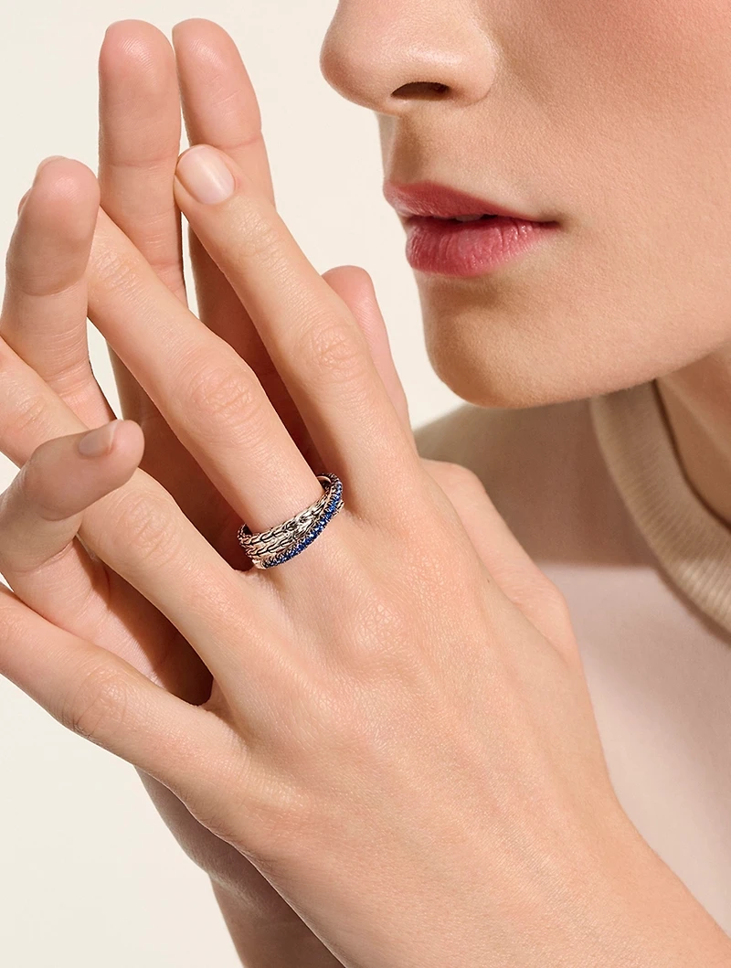 JH Essentials Sterling Silver Crossover Ring With Treated Black Sapphire
