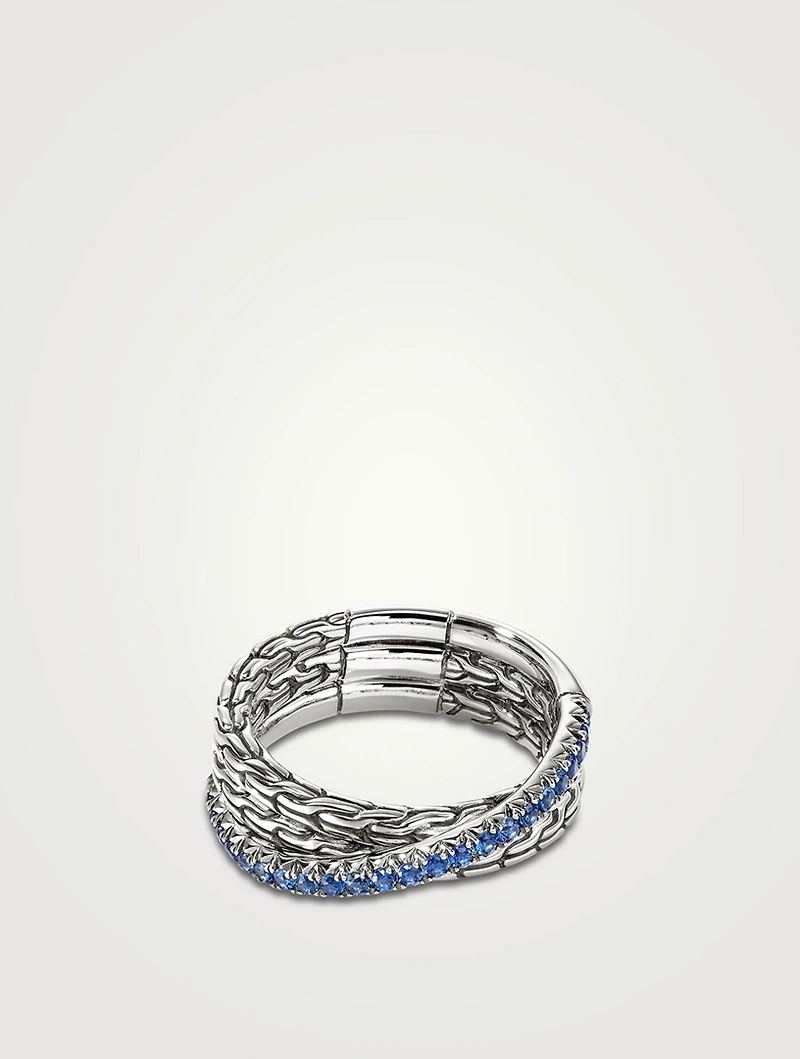 JH Essentials Sterling Silver Crossover Ring With Blue Sapphire