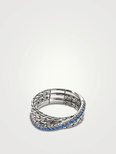 JH Essentials Sterling Silver Crossover Ring With Blue Sapphire