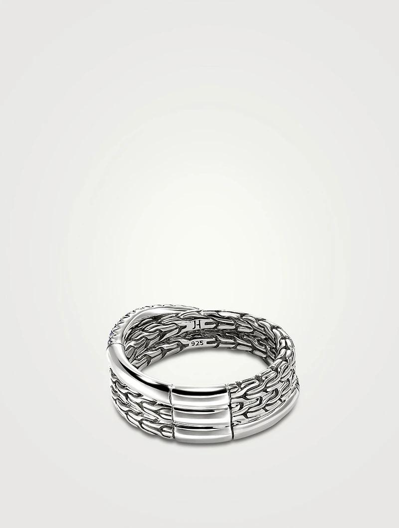 JH Essentials Sterling Silver Crossover Ring With Blue Sapphire