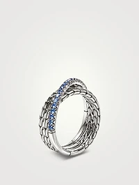 JH Essentials Sterling Silver Crossover Ring With Blue Sapphire