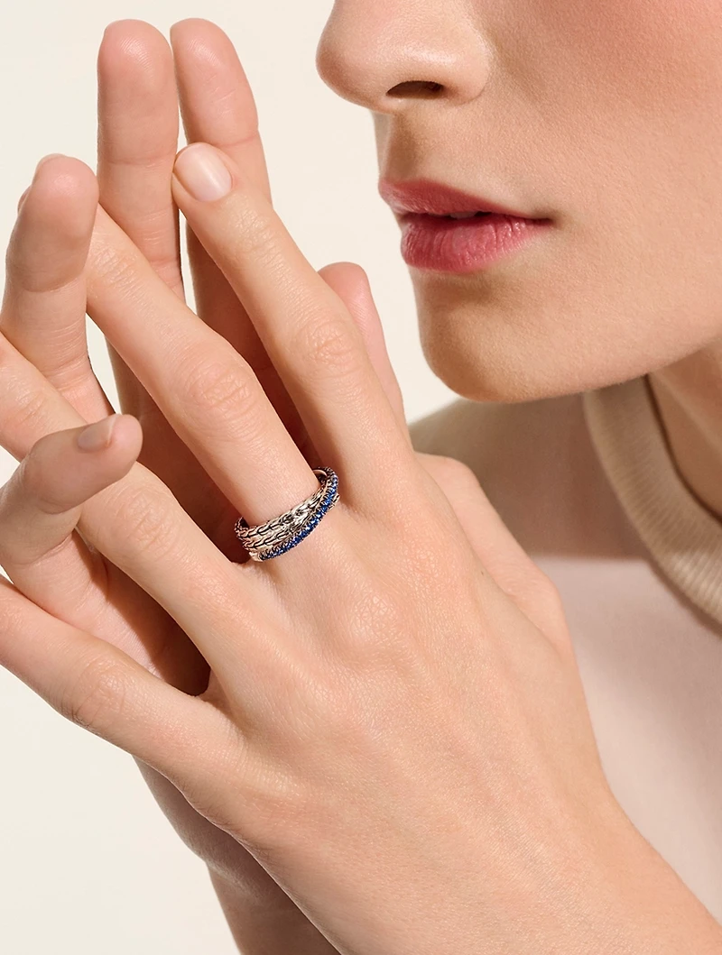 JH Essentials Sterling Silver Crossover Ring With Blue Sapphire
