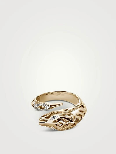 Naga 14K Gold Bypass Ring With Pavé Diamonds