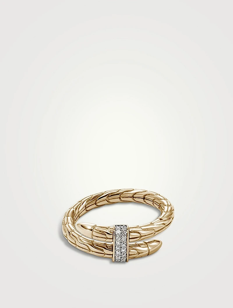Spear 14K Gold Single Wrap Ring With Pavé Diamonds
