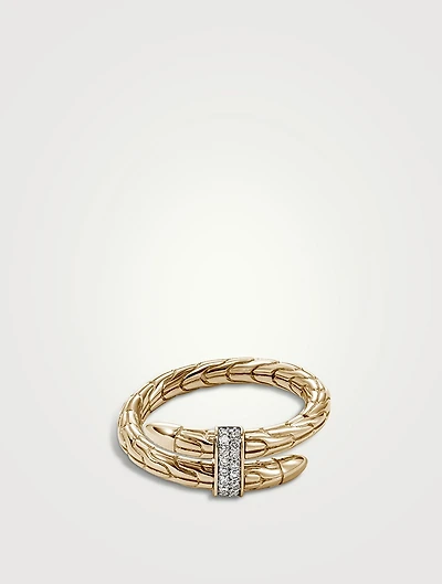Spear 14K Gold Single Wrap Ring With Pavé Diamonds
