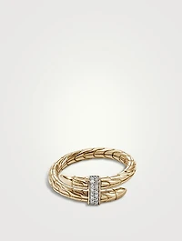 Spear 14K Gold Single Wrap Ring With Pavé Diamonds