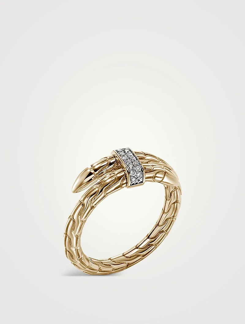Spear 14K Gold Single Wrap Ring With Pavé Diamonds