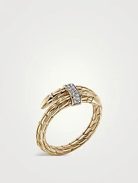 Spear 14K Gold Single Wrap Ring With Pavé Diamonds