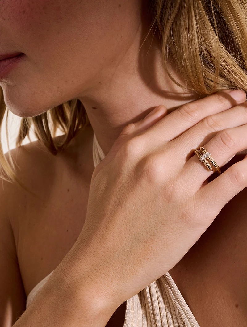 Spear 14K Gold Single Wrap Ring With Pavé Diamonds