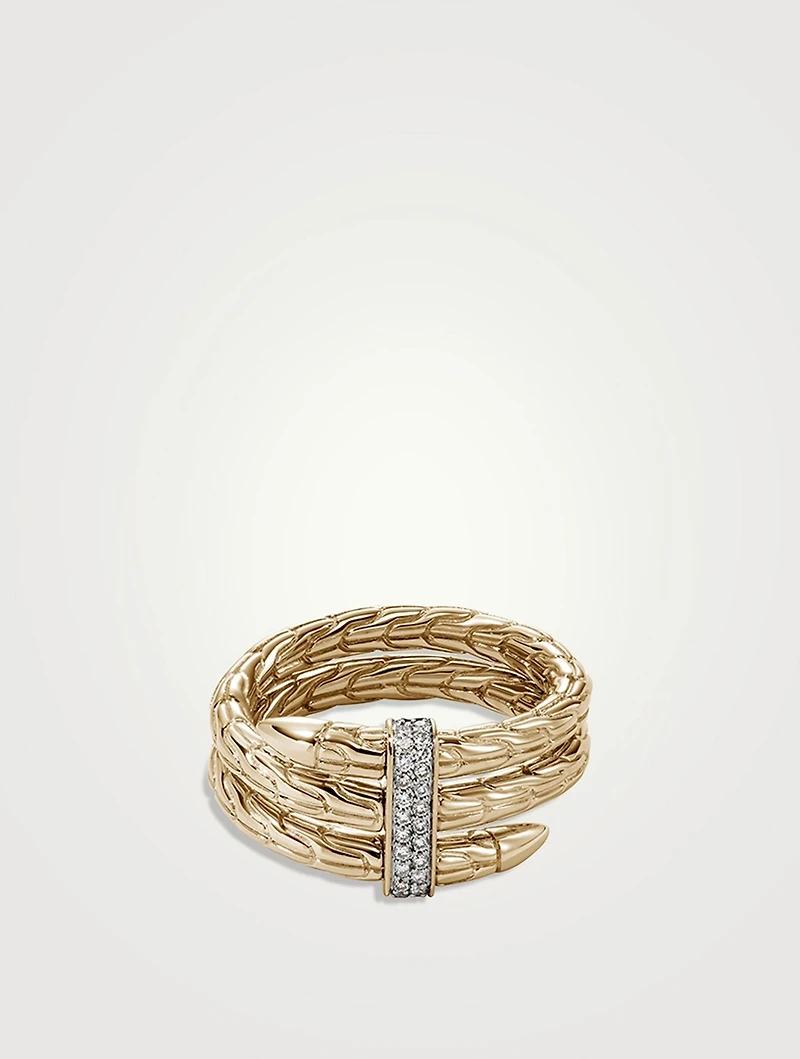 Spear 14K Gold Double Wrap Ring With Pavé Diamonds