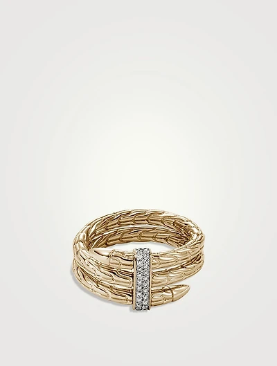 Spear 14K Gold Double Wrap Ring With Pavé Diamonds