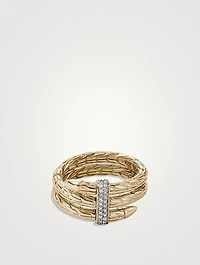 Spear 14K Gold Double Wrap Ring With Pavé Diamonds