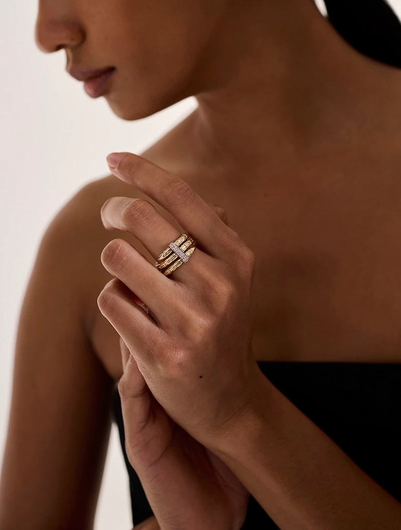 Spear 14K Gold Double Wrap Ring With Pavé Diamonds