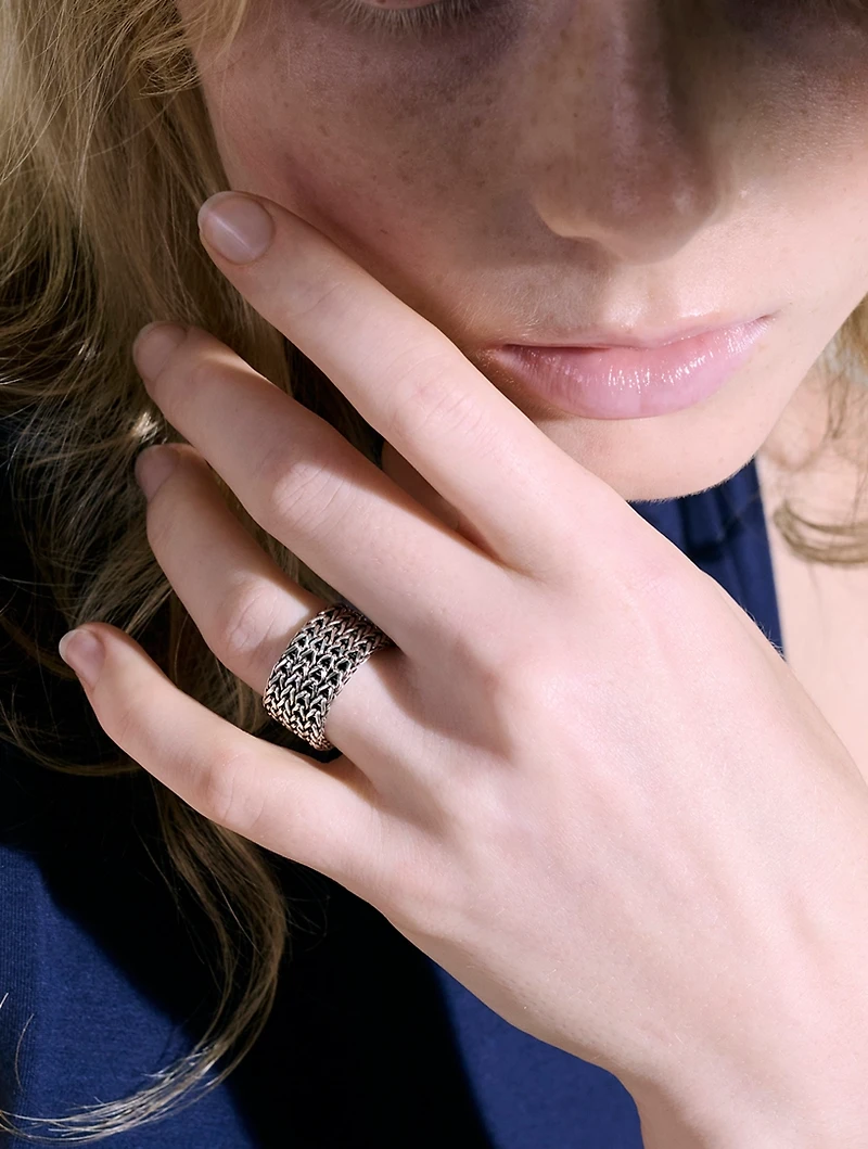 Wide Sterling Silver Rata Chain Band Ring