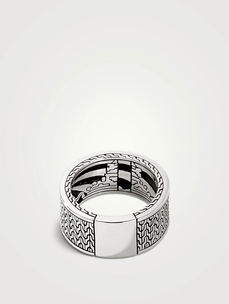 Streling Silver And Gold Carved Chain Ring With Gemstones