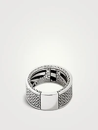 Streling Silver And Gold Carved Chain Ring With Gemstones
