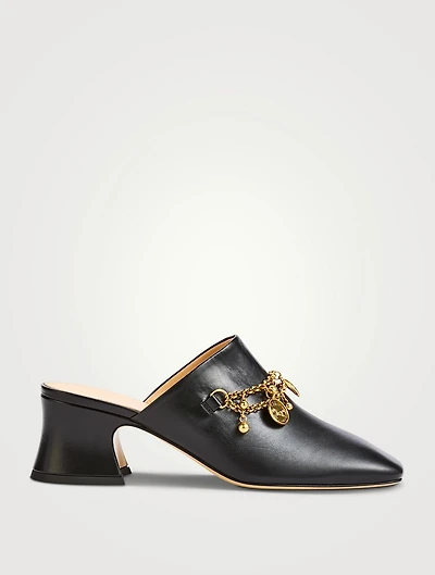 Charm-Embellished Leather Mules