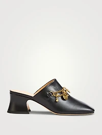 Charm-Embellished Leather Mules