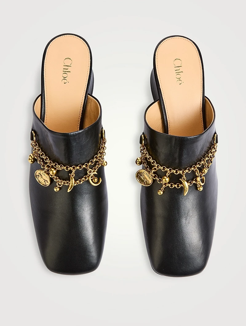 Charm-Embellished Leather Mules