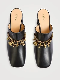 Charm-Embellished Leather Mules