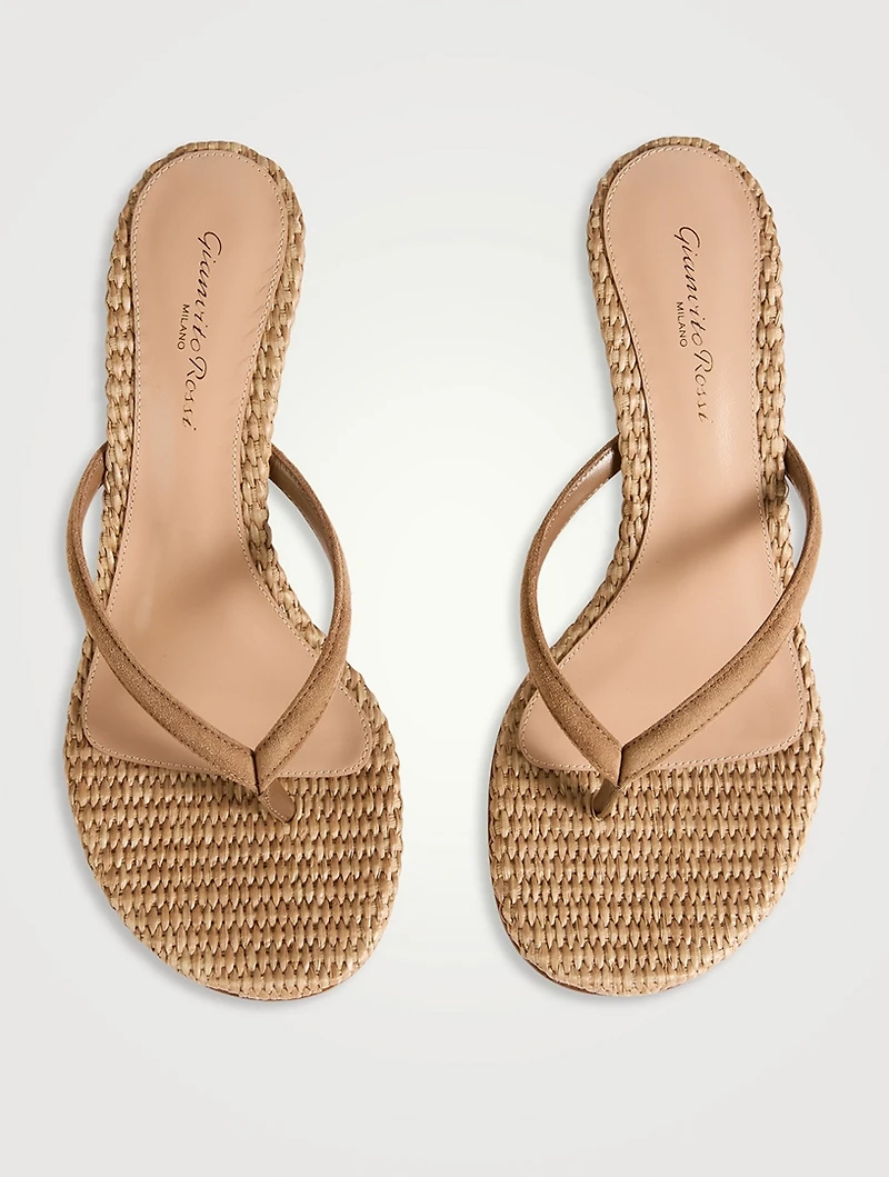 Calypso Suede And Raffia Thong Sandals