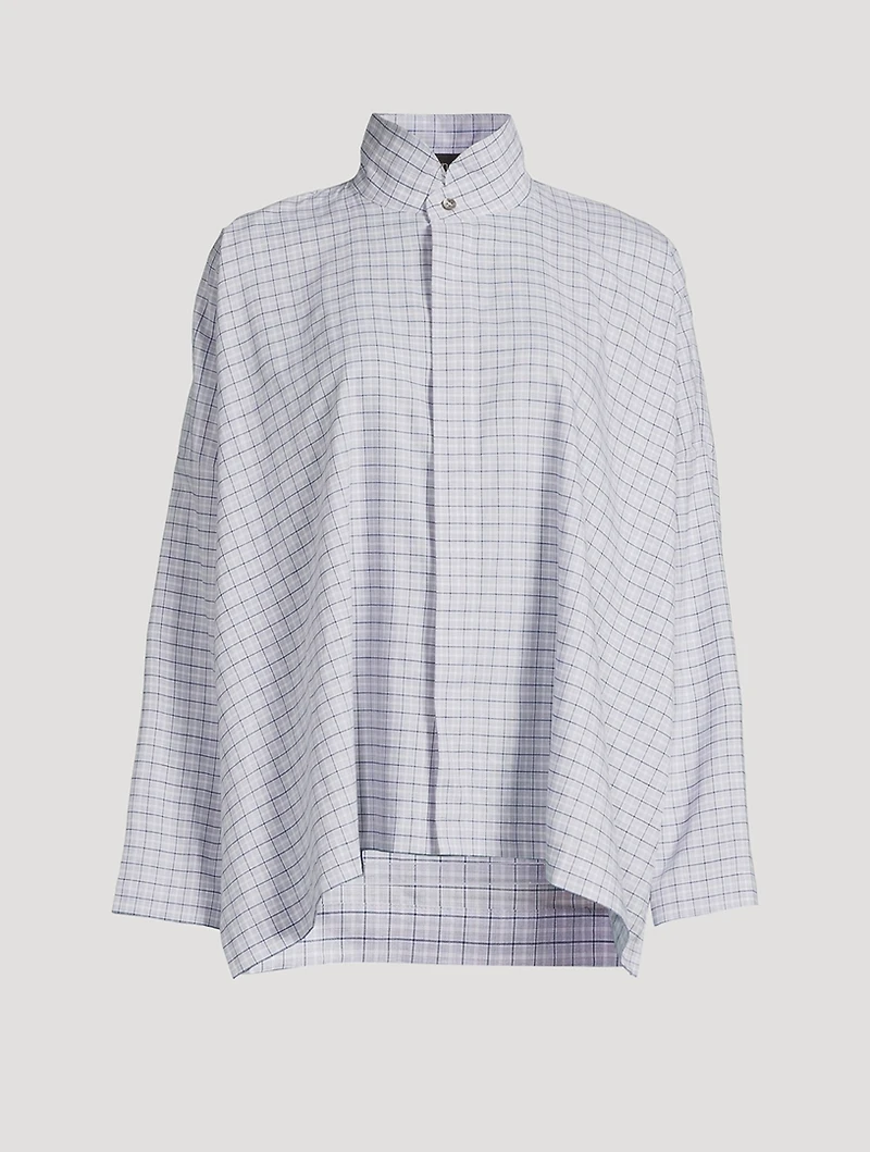 Double Stand Collar Shirt Plaid Print