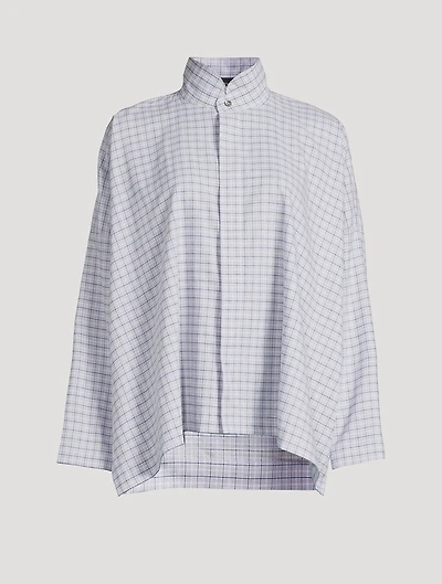 Double Stand Collar Shirt Plaid Print