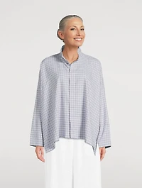 Double Stand Collar Shirt Plaid Print