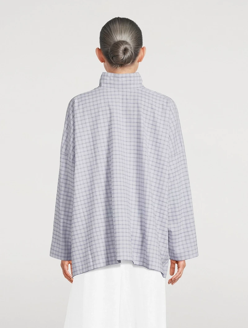 Double Stand Collar Shirt Plaid Print