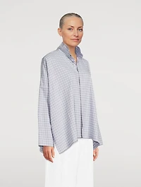 Double Stand Collar Shirt Plaid Print