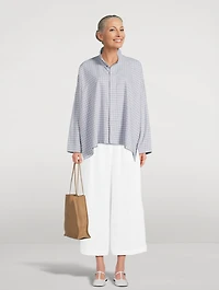 Double Stand Collar Shirt Plaid Print