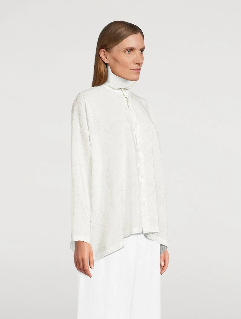 Scrunch-Neck Silk Shirt