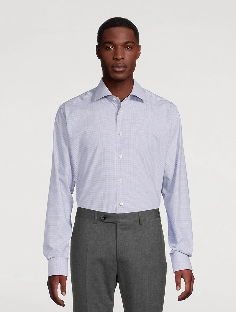 Slim-Fit Melange Neat Check Shirt