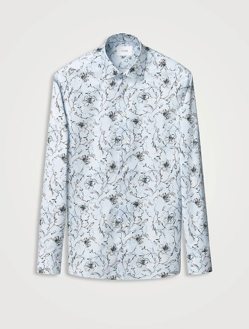 Contemporary-Fit Floral Twill Long-Sleeve Shirt