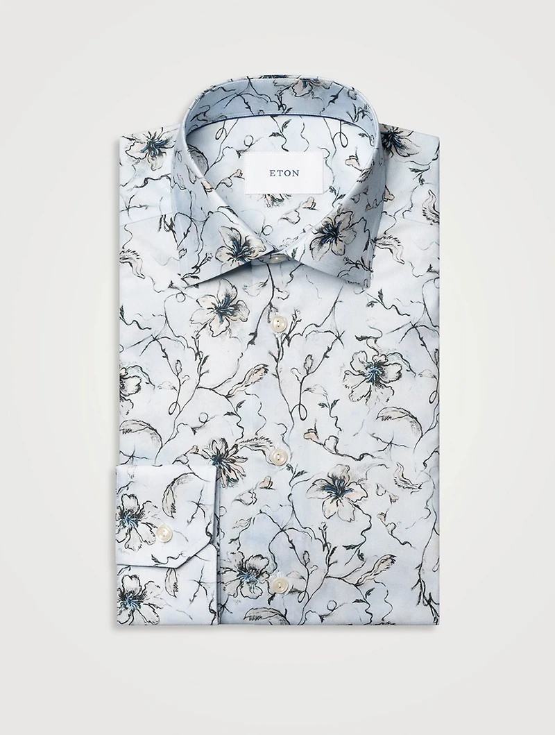 Contemporary-Fit Floral Twill Long-Sleeve Shirt