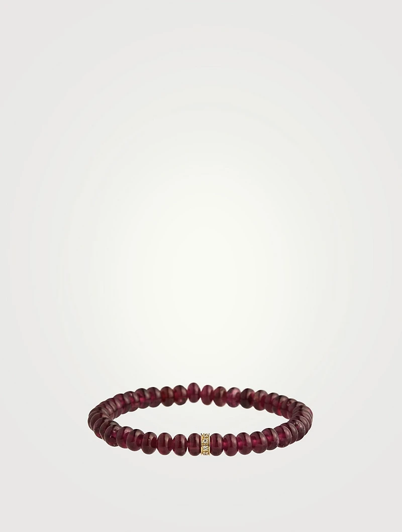 Rhodolite Beaded Bracelet With 14K Gold Diamond Wheel Rondelle