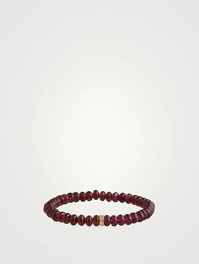 Rhodolite Beaded Bracelet With 14K Gold Diamond Wheel Rondelle