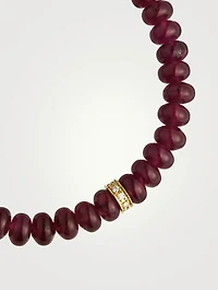 Rhodolite Beaded Bracelet With 14K Gold Diamond Wheel Rondelle