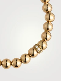 14K Gold Beaded Bracelet With 14K Gold Diamond Wheel Rondelle