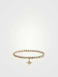 Two-Tone 14K Gold Beaded Bracelet With Small 14K Gold Pavé Diamond Starburst