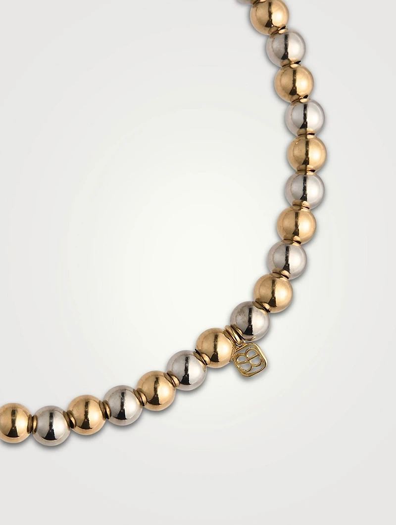 Two-Tone 14K Gold Beaded Bracelet With Small 14K Gold Pavé Diamond Starburst