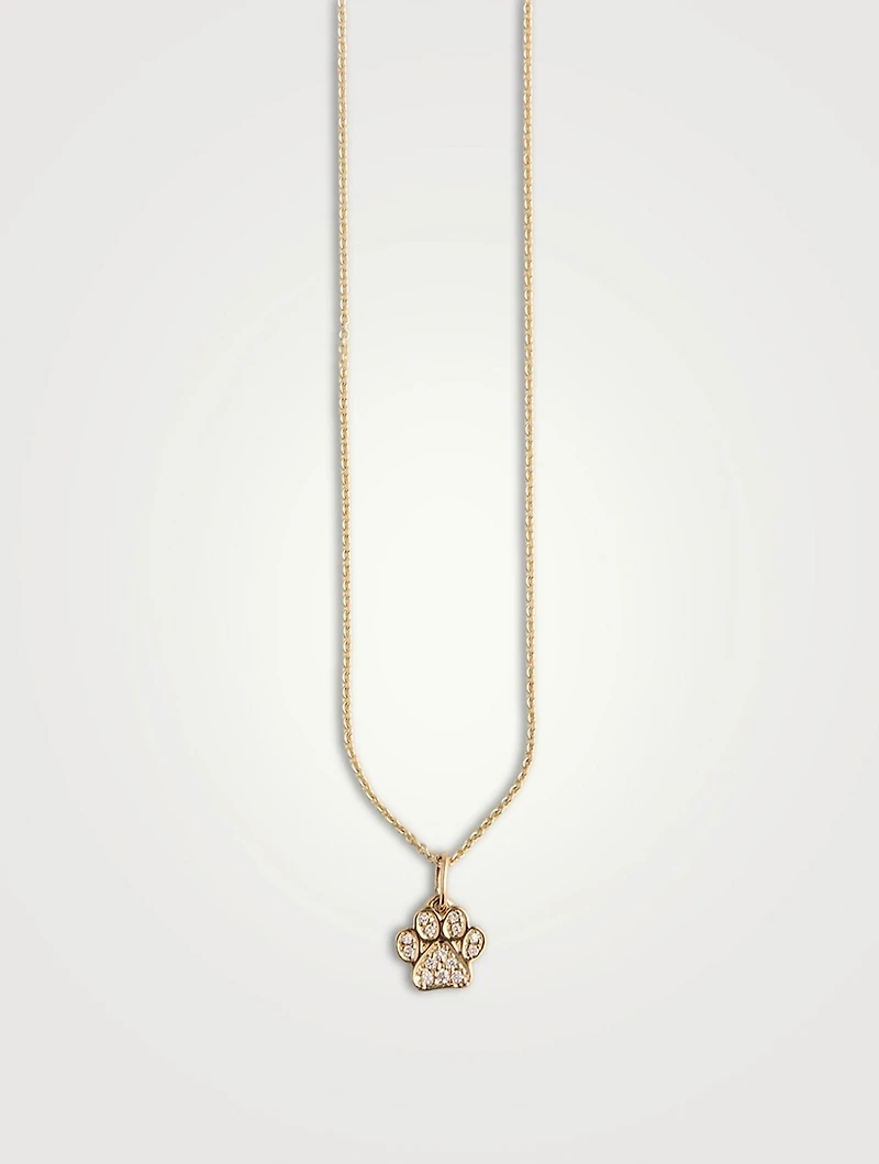 Small 14K Gold Paw Print Pendant Necklace With Diamonds