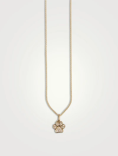 Small 14K Gold Paw Print Pendant Necklace With Diamonds