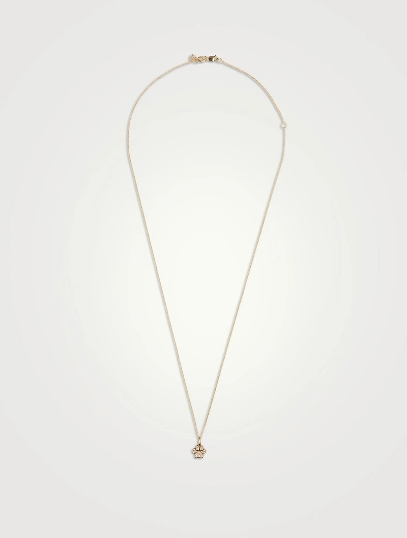 Small 14K Gold Paw Print Pendant Necklace With Diamonds