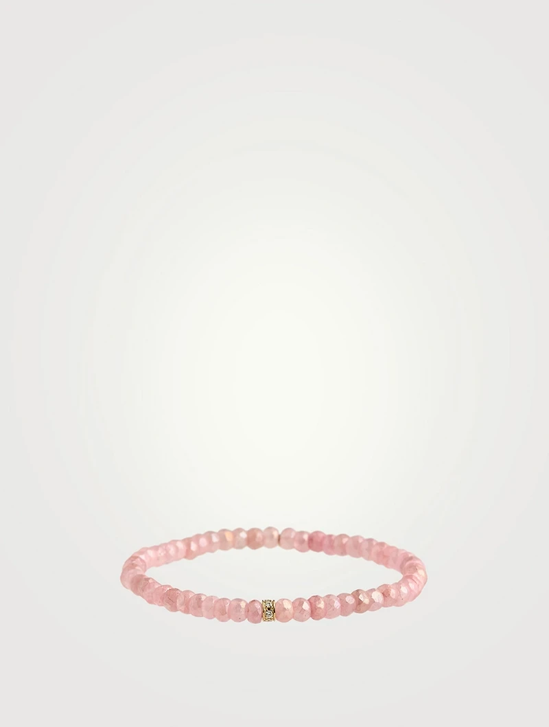 Mystic Pink Grapolite Beaded Bracelet With 14K Gold Pavé Diamond Wheel